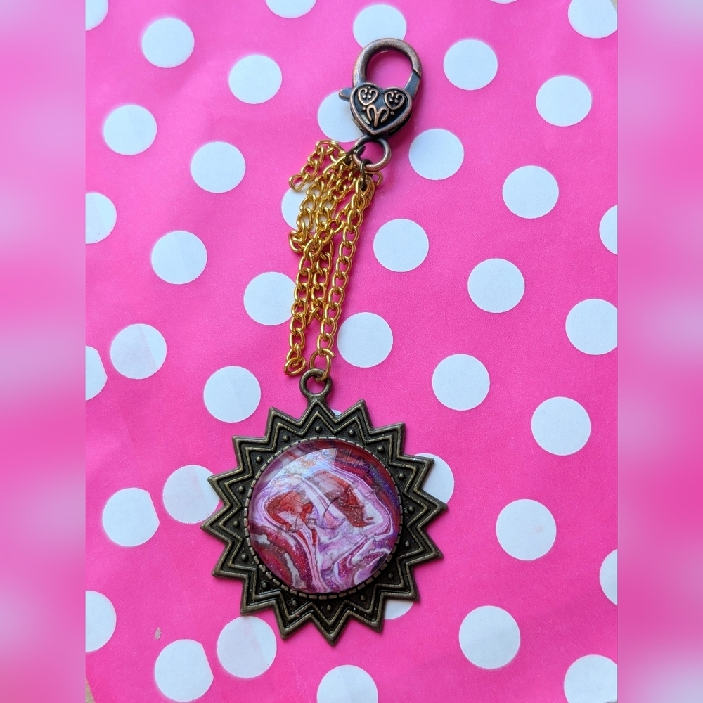 Gold and Red Pendant Bag Charm